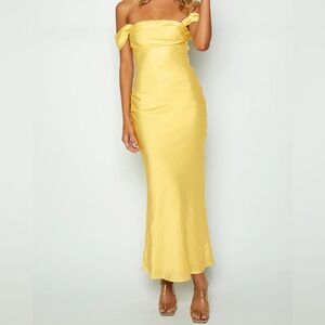 Beginning Boutique Ella Light Yellow Off Shoulder Formal Maxi Dress